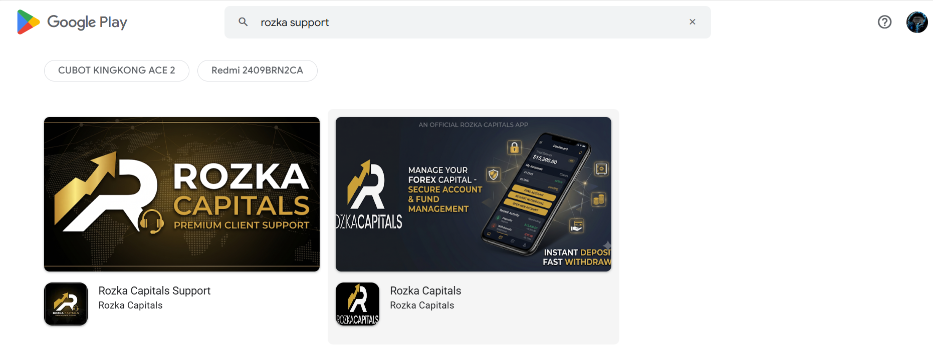 Rozka Capitals Support Play Store Search Result