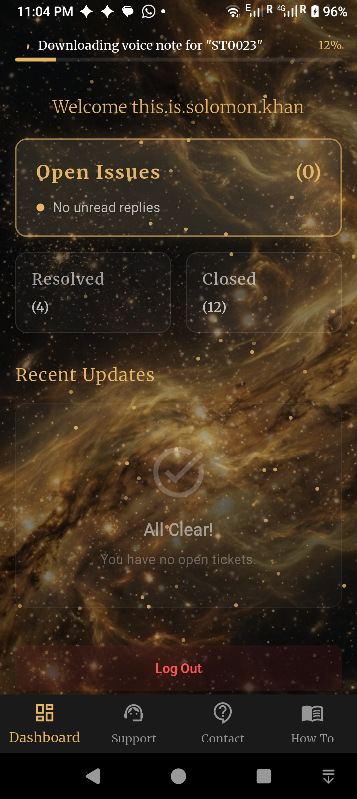Dashboard with Live Sync Banner Screen