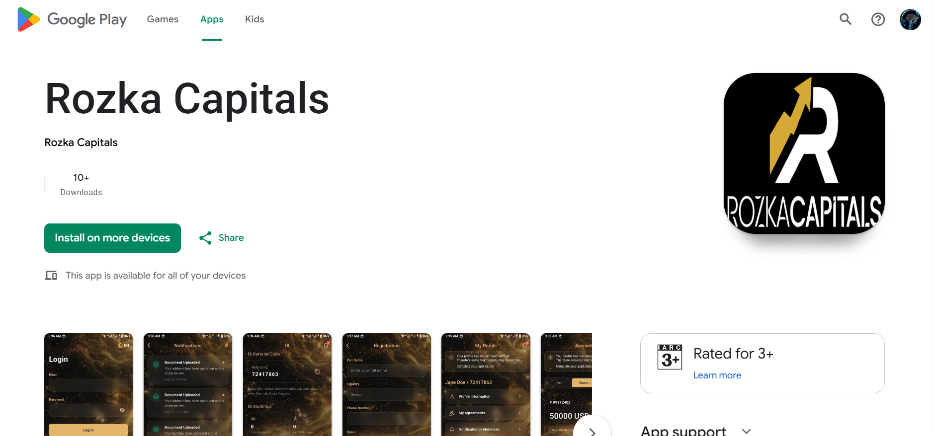 Rozka Capitals Google Play Store Listing