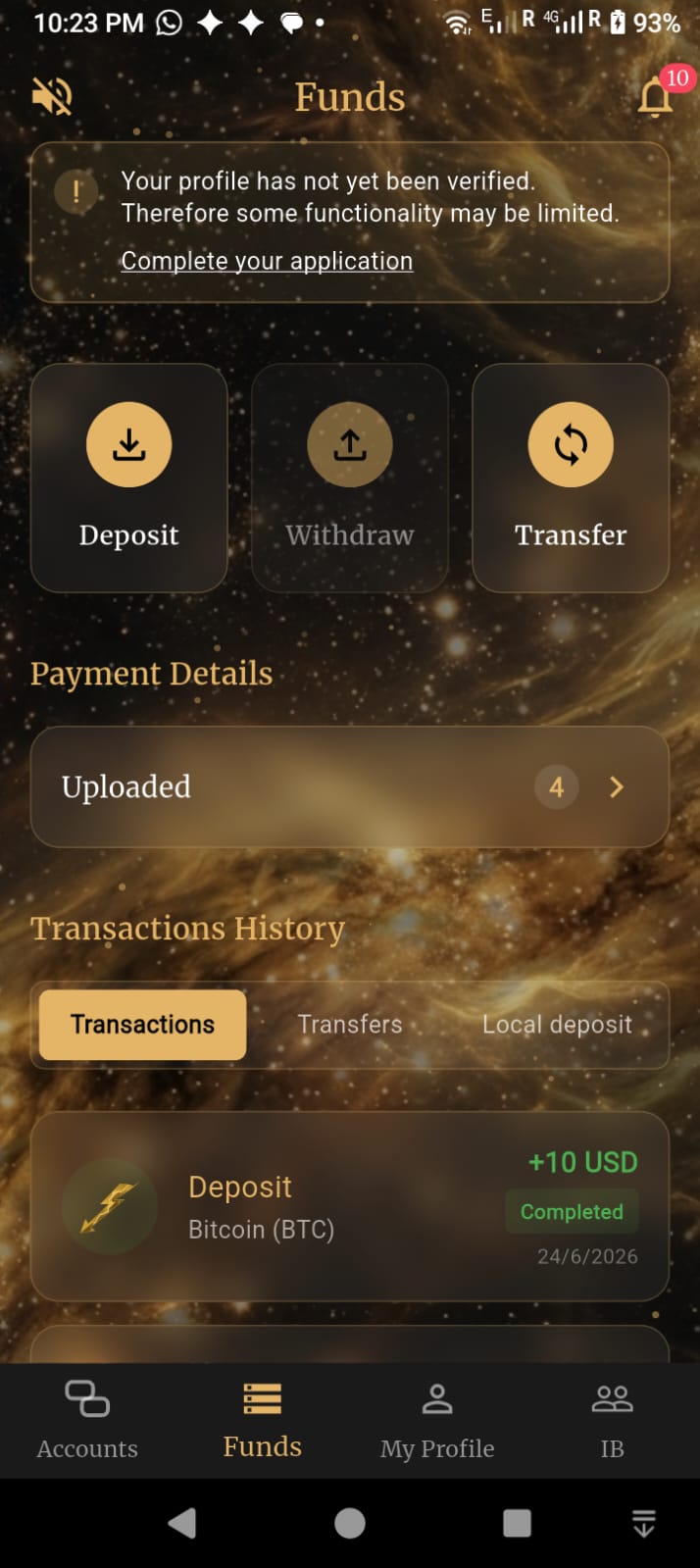 Funds Dashboard Screen