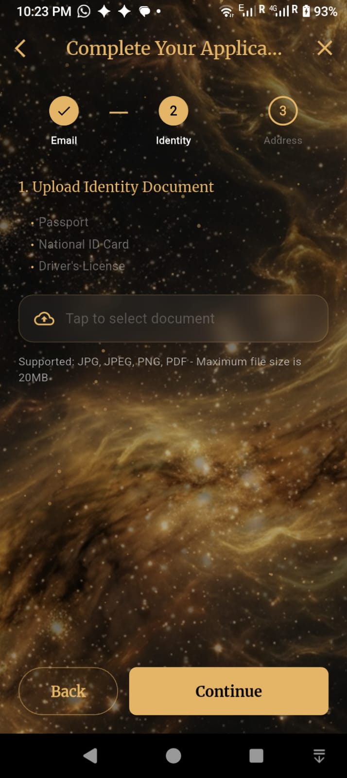 Identity Document Upload Screen