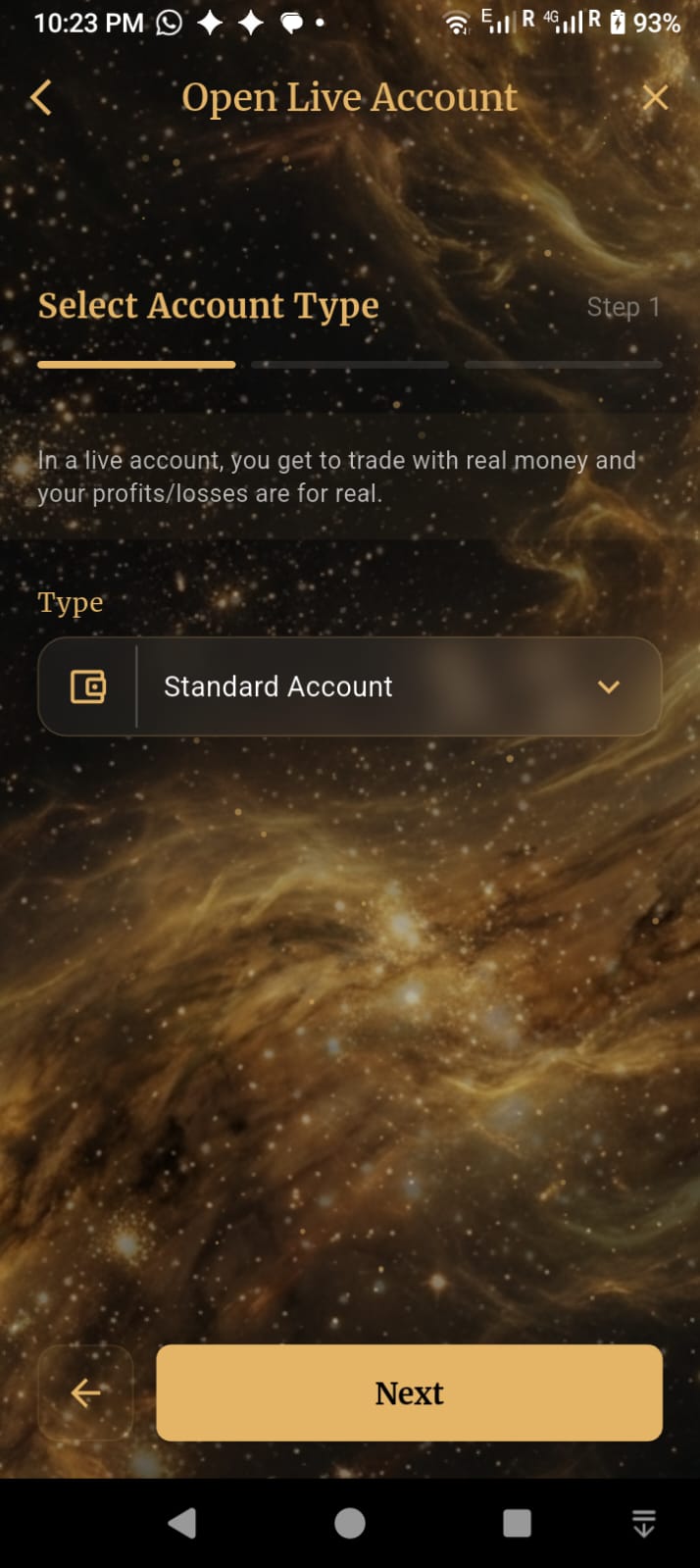 Open Account Wizard Screen