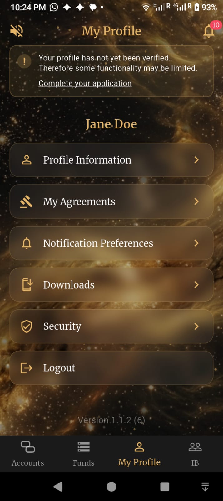 Profile Menu Screen