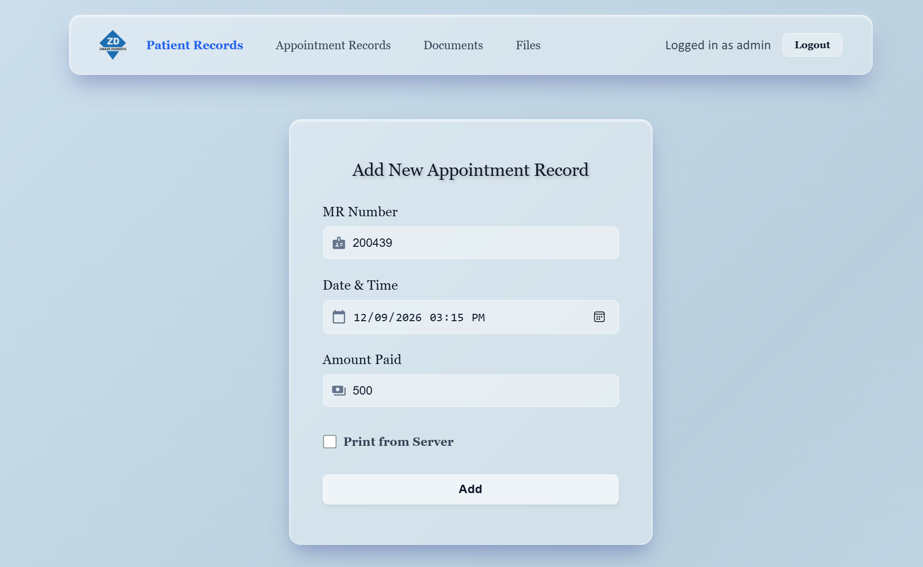 Add Appointment Record