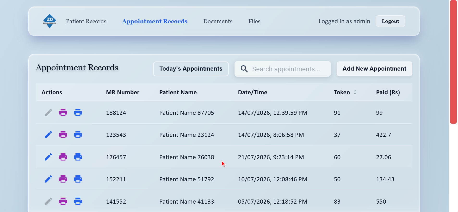 Appointment Records Page