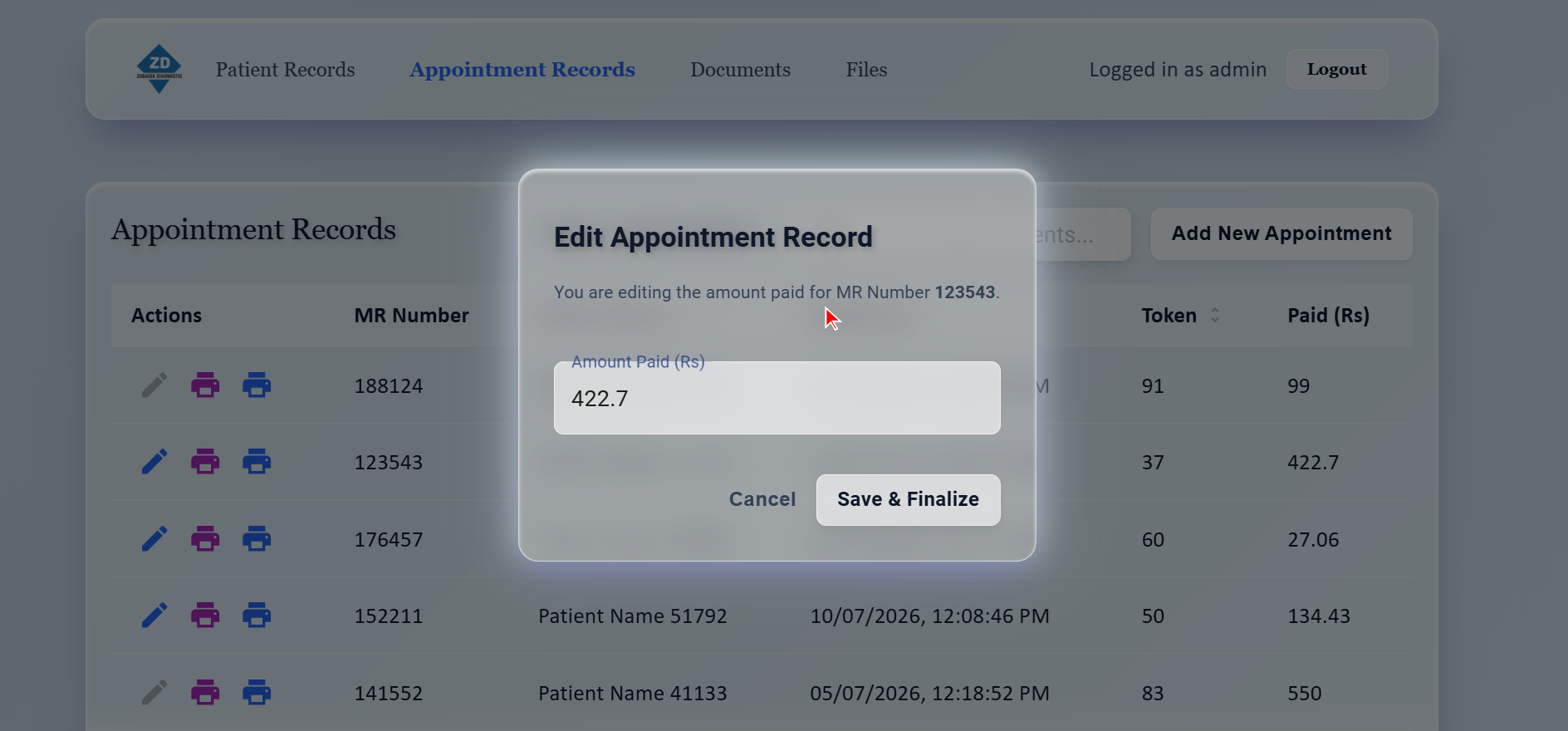 Fee Editing Modal
