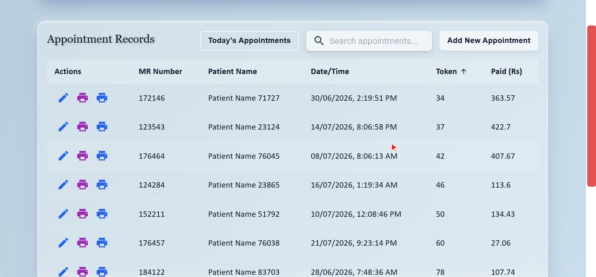 Token Sorting Column