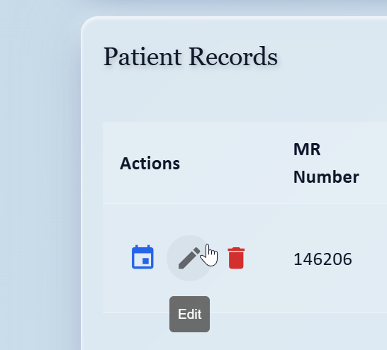 Patient Row Edit Action
